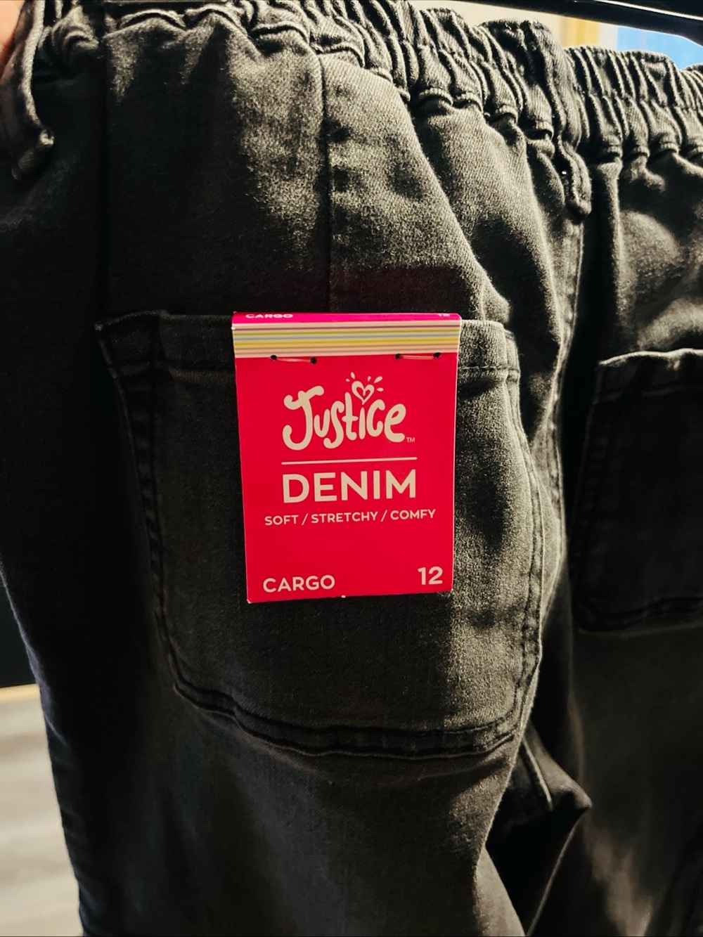 Justice Black Denim Cargo Pants